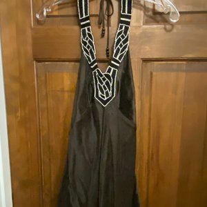 Ann Taylor Formal Beaded Halter Top in sueded chocolate silk Size 4 Vintage